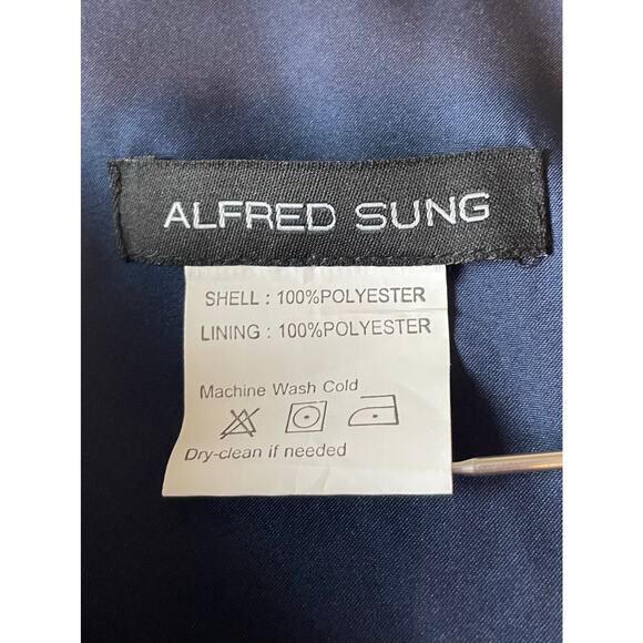 Alfred Sung NWT Gown Maxi Dress Sz 16 Satin V-Neck Pockets D778 Midnight Blue - Picture 3 of 12